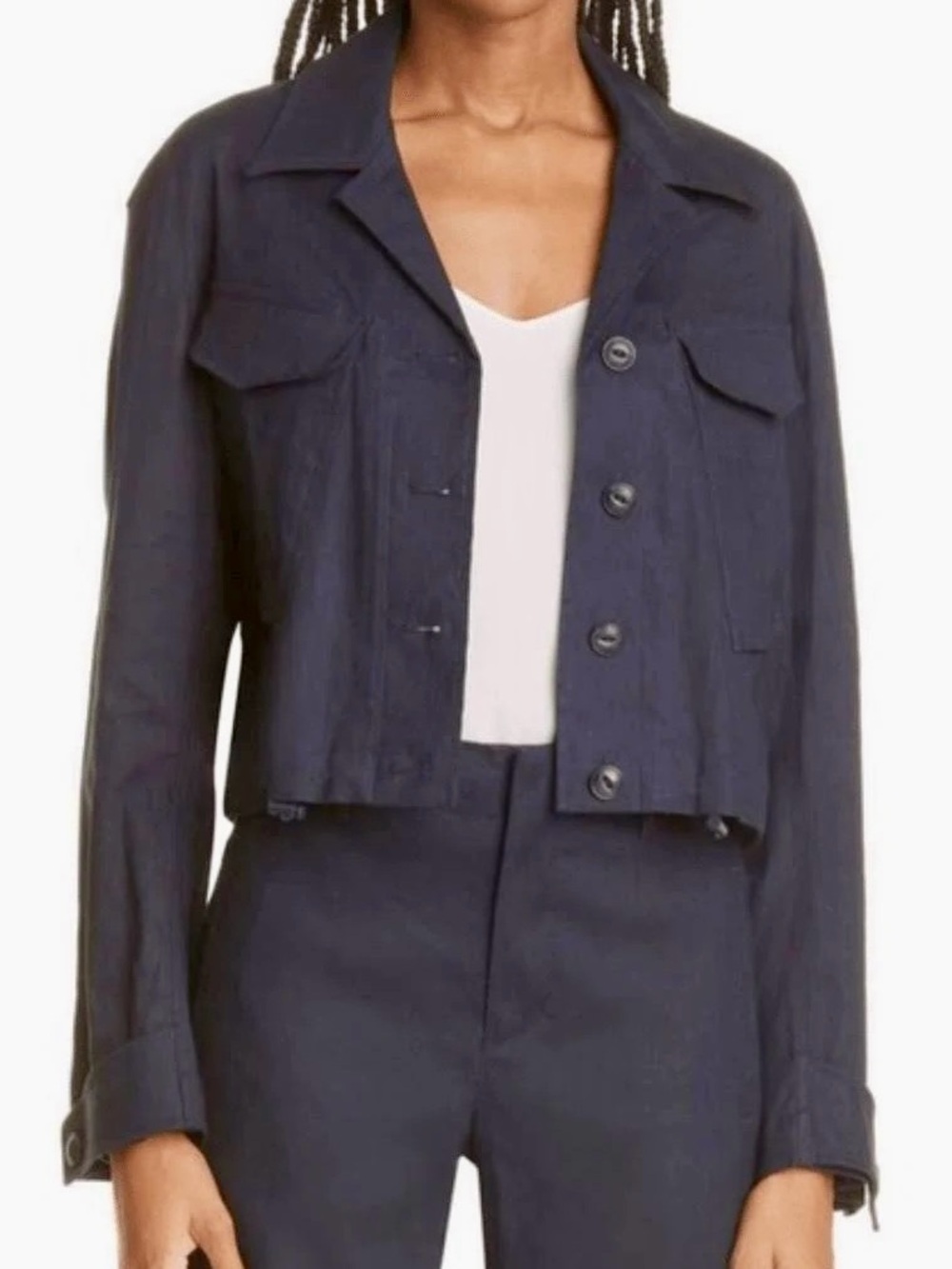 rag & bone Navy Cropped Button-Front Linen Jacket NWT
